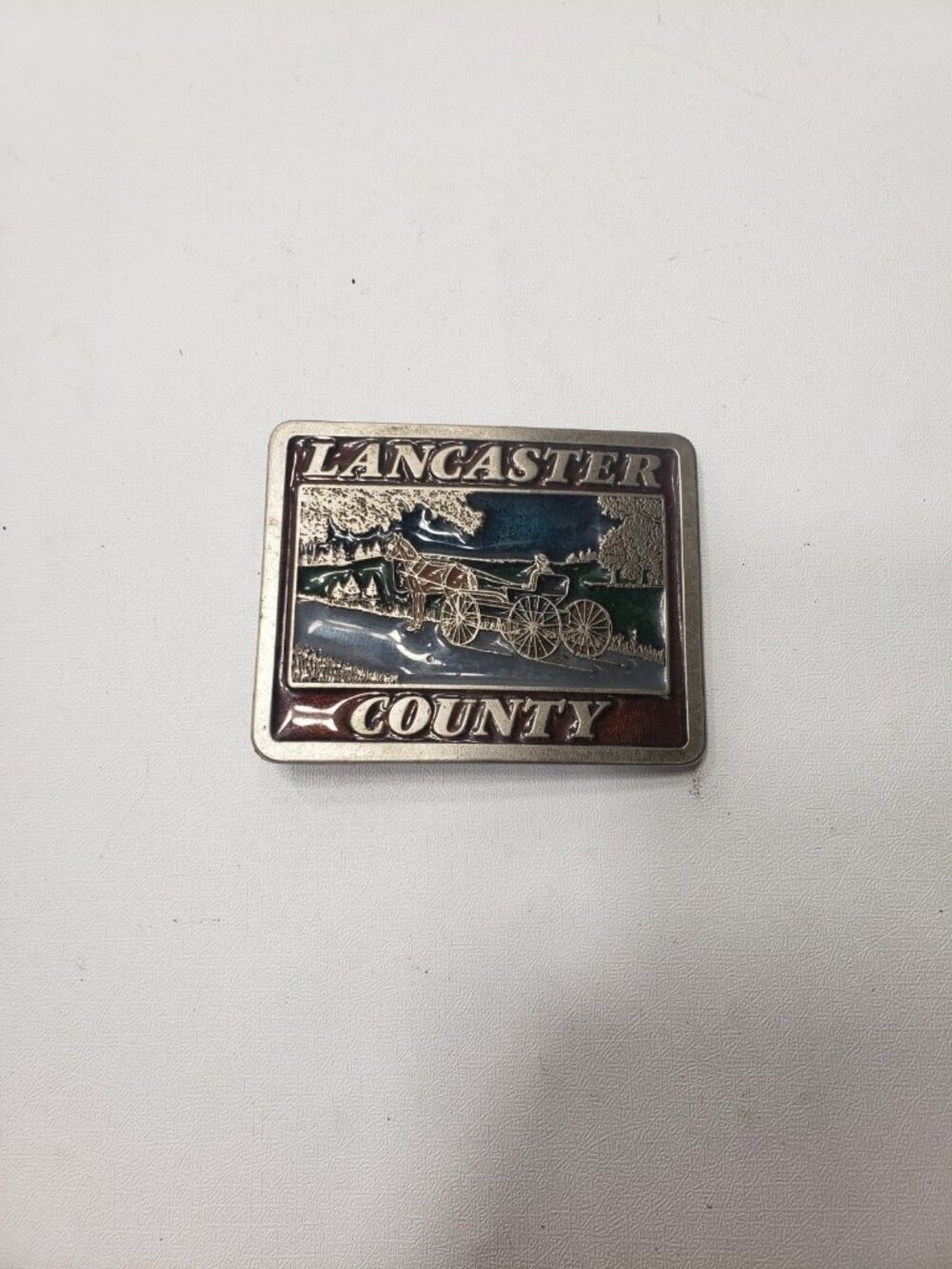 Vintage Lancaster County PA Horse Buggy Belt Buckle Bergamot Brass USA